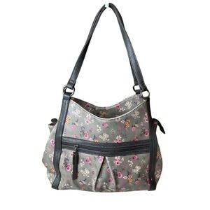 Koltov Floral Shoulder Purse Satchel Tote Bag Grey Pink Flowers Cottagecore